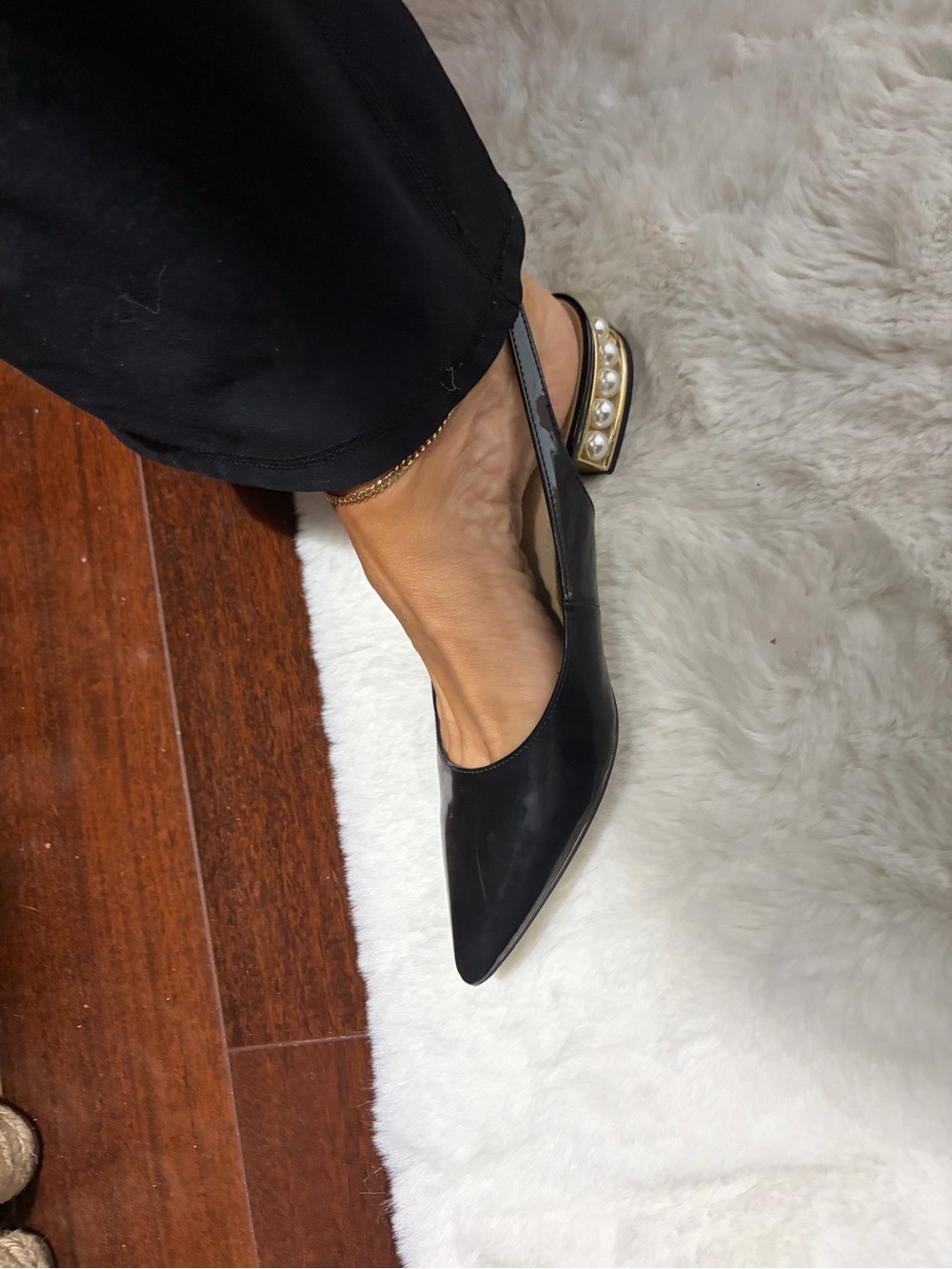 Marc Fisher Black Pearl-Accented Slingback Mule